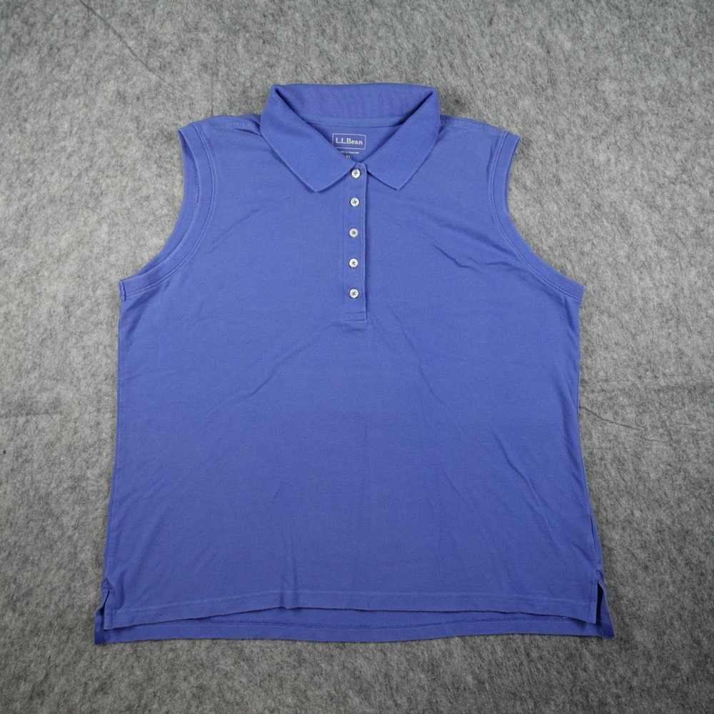 LL Bean Top Women Extra Large Blue Sleeveless Pique Knit Slightly Fitted Polo